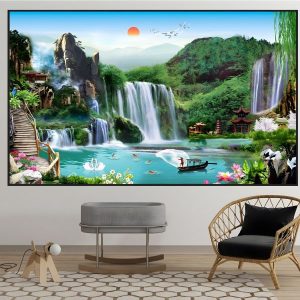 Gạch tranh phòng khách mang lại vẻ đẹp sang trọng và đẳng cấp vượt trội.