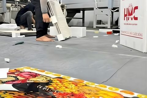 Quy trình đóng gói tại xưởng sản xuất gạch tranh Hamico